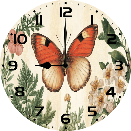 Eveokoki Vintage Butterfly And Flowers Wall Clock 12 Inch Silent Battery Operated Elegant Clocks for Living Room Decor Kitchen Office Dining Room Bedroom School Classroom Kids Room