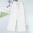 thumbnail image 4 of QQZ Flowy Wide Leg Cargo Joggers Pants For Women, Elastic Waist Drawstring Casual Track Pants, Daily Lounging Weekend Travel Outfits, 4 of 8