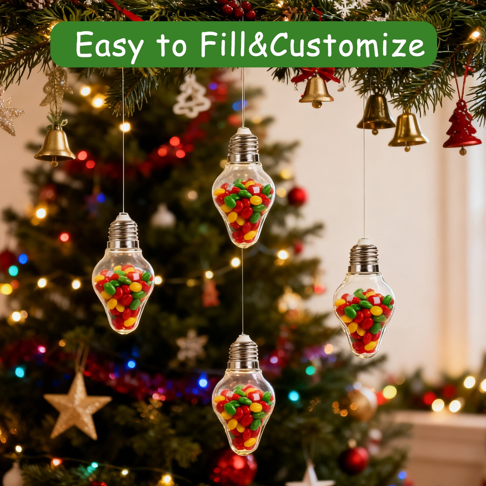 Dserhfy Christmas Bulb Gift Jar, Light Bulbs Shape Ornaments with Screw Off Cap Empty Candy Cards Jar for DIY Crafts Christmas Decor