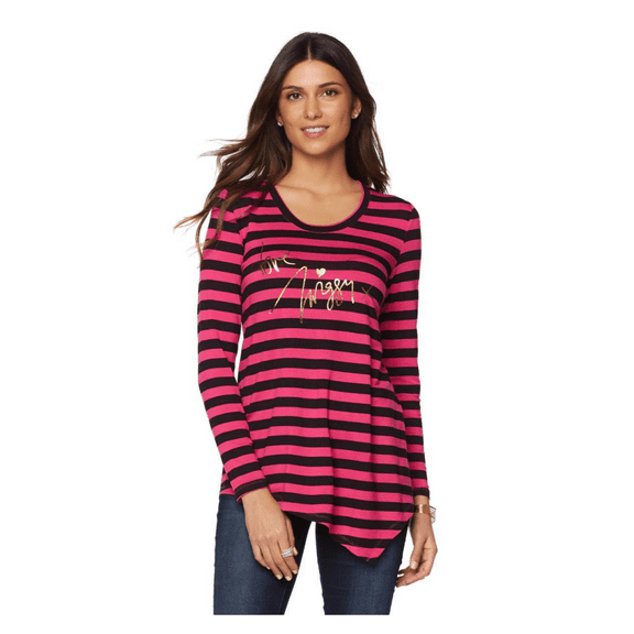 Love Twiggy Handkerchief Tee, Pink/Black Stripe, Small