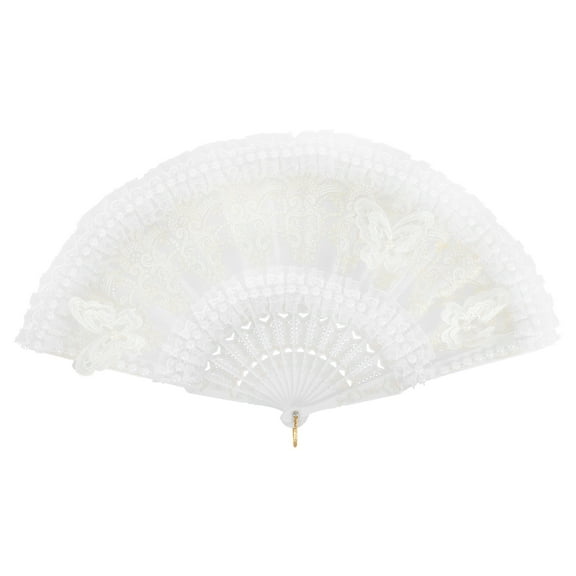 FONDOTIN White Lace Hand Fan for Women, Elegant Wedding Fan, Bridal Accessory, 1 Piece