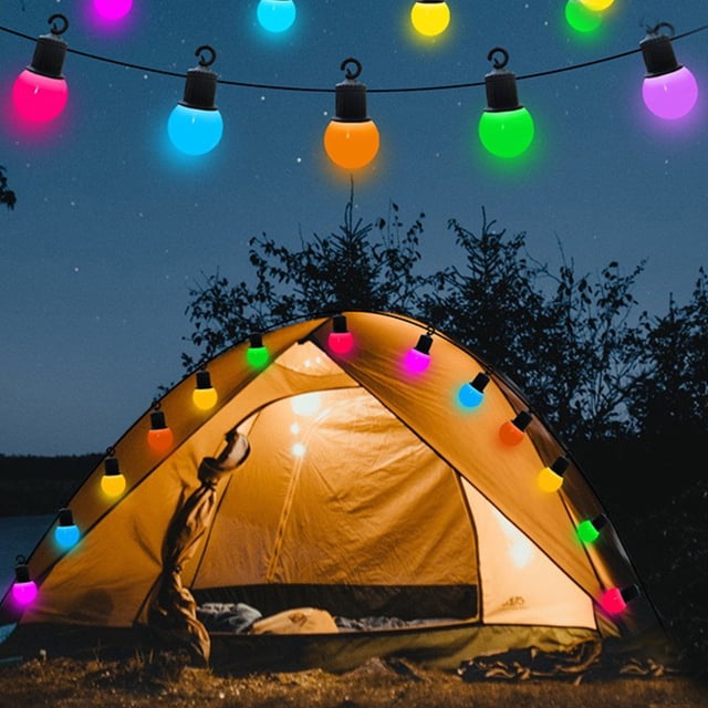 Luz ambiental LED decorativa USB alimentada Multicolor Bola de luz de cadena de bombillas para exteriores Camping Tienda de luz impermeable Patio Jardín