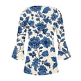 thumbnail image 5 of PuLe Women's Top Womens Bell Sleeve Tunic Tops Vintange Print Button Vneck Tshirts Pleated 3/4 Sleeves Tees Flowy Casual Tunics Blouse, 5 of 5