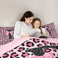 thumbnail image 4 of Manfei Pink Leopard Print Bow Letter E Full Size Comforter Sets for Girls, Fashion Initial Bedding Sets, Pink Reversible, 3pcs, 4 of 6