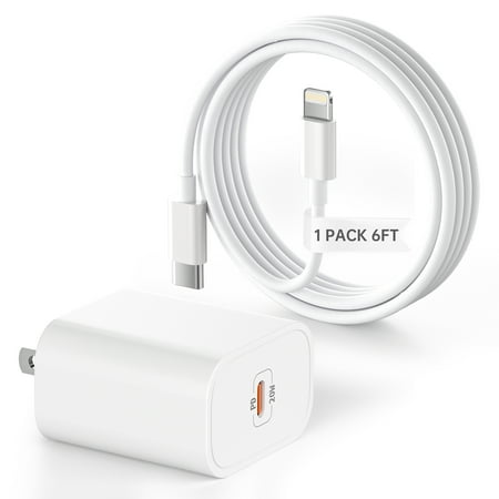 Bkayp iPhone Charger Fast Charging [Apple Mfi Certified] 20W PD Wall Charger with 6ft USB-C to Lightning Cable Compatible with iPad iPod, White