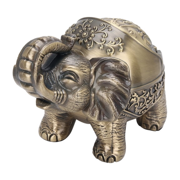 Metal Ashtray with Cover Hipiwe Elephant Windproof Ashtray Male Gift Sealed Anti Fall Windproof Smoking Set Ornaments Indoor Ashtray Decoration For Indoor(Standing Bronze Ashtray with Elephant shape)