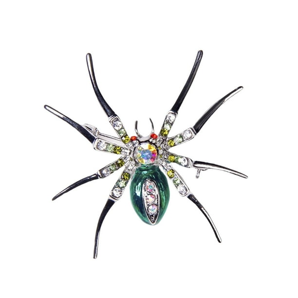 Broche de araña, pinza para insectos, aleación de metal, alfiler de diamantes de imitación, joyería de moda elegante, regalo Verde