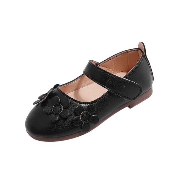 FAHXNVB Girls Flower Applique Mary Jane Shoes Kids Leather Soft Sole Dress Shoes Solid Color Wedding Birthday Party Summer Cute Shoes 1-6 Years