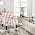 thumbnail image 2 of Giantex Mid-Century Modern Accent Chair, Upholstered Nailed Sofa, Comfy Soft Padded Accent Arm Chairs for Home(Red Checkerboard,2), 2 of 6