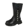 thumbnail image 4 of Huowey Toddler Children Shoes Sparkly Leather Waterproof Boots Winter Anti- Fashionable Lace Up Side Zipper Princess Ankle Booties Flat Footwear,Black,3-3.5T, 4 of 6