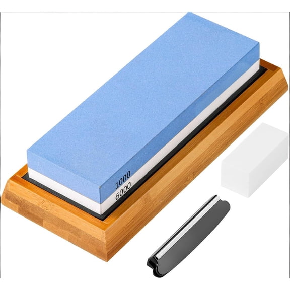 Premium Knife Sharpening Stone–Whetstone 1000/6000 Grit, Whetstone Knife Sharpener with NonSlip Base, Best Wet Stone Sharpening Kit, Angle Guide