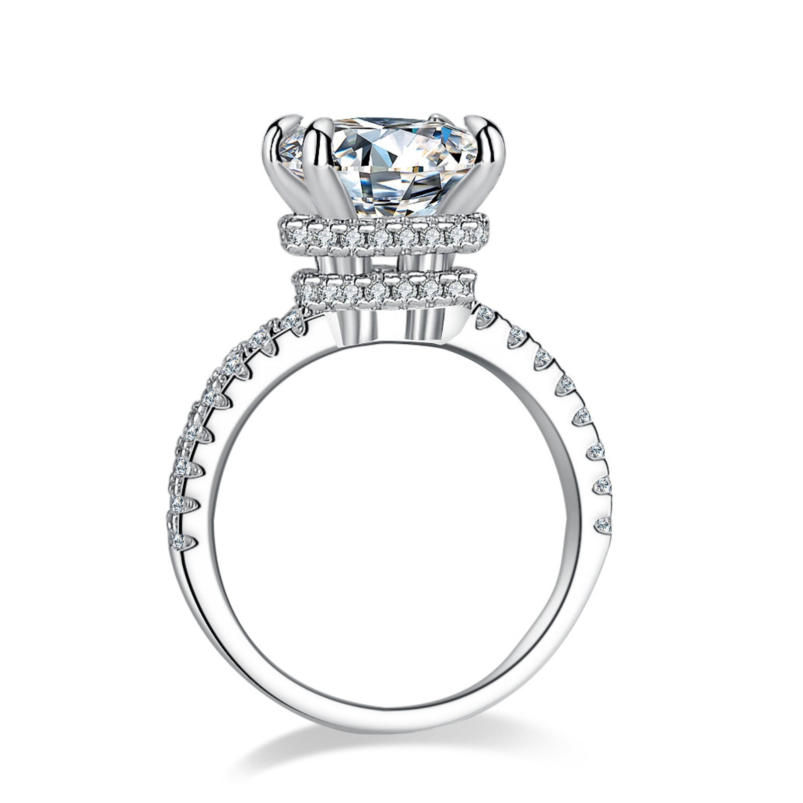 3.5 Carat Hidden Halo Moissanite Ring for Women Cushion Cut Engagement Ring D Color VVS1 4-Prong Wedding Diamond Rings Sterling Silver Women's Promise Rings