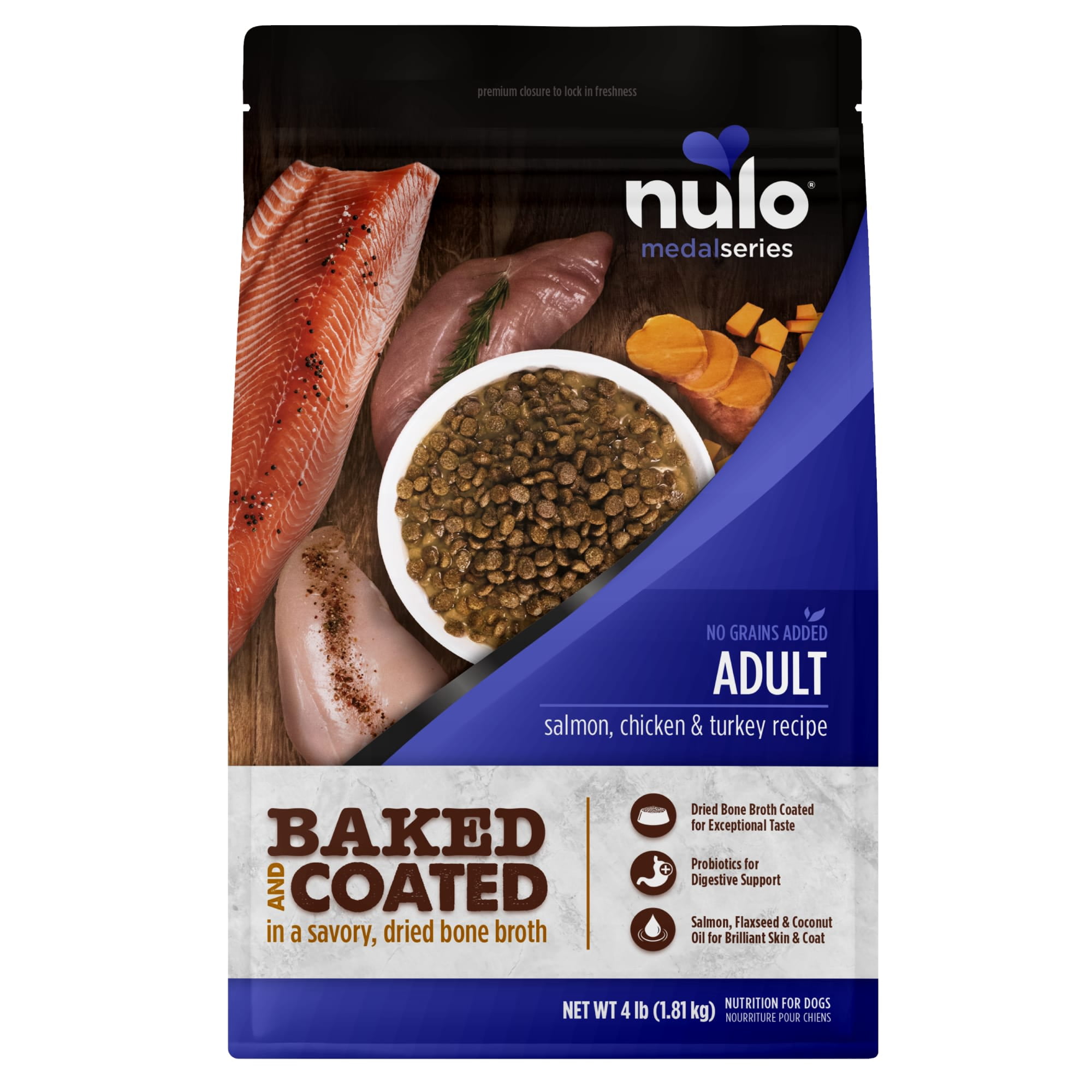 Nulo MedalSeries Baked & Coated Salmon Chicken & Turkey Recipe for Dogs 4 lbs.