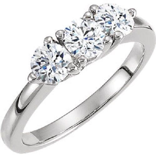 Platinum 1.35ct Round Cut Diamond Anniversary Wedding Band, Size 6, Prong Set, 0.45 ct each by