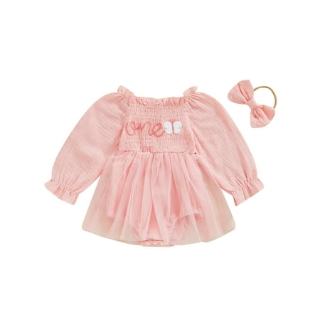 

Awevudst Girls Romper Dress Letter Butterfly Embroidery Jumpsuits and Headband