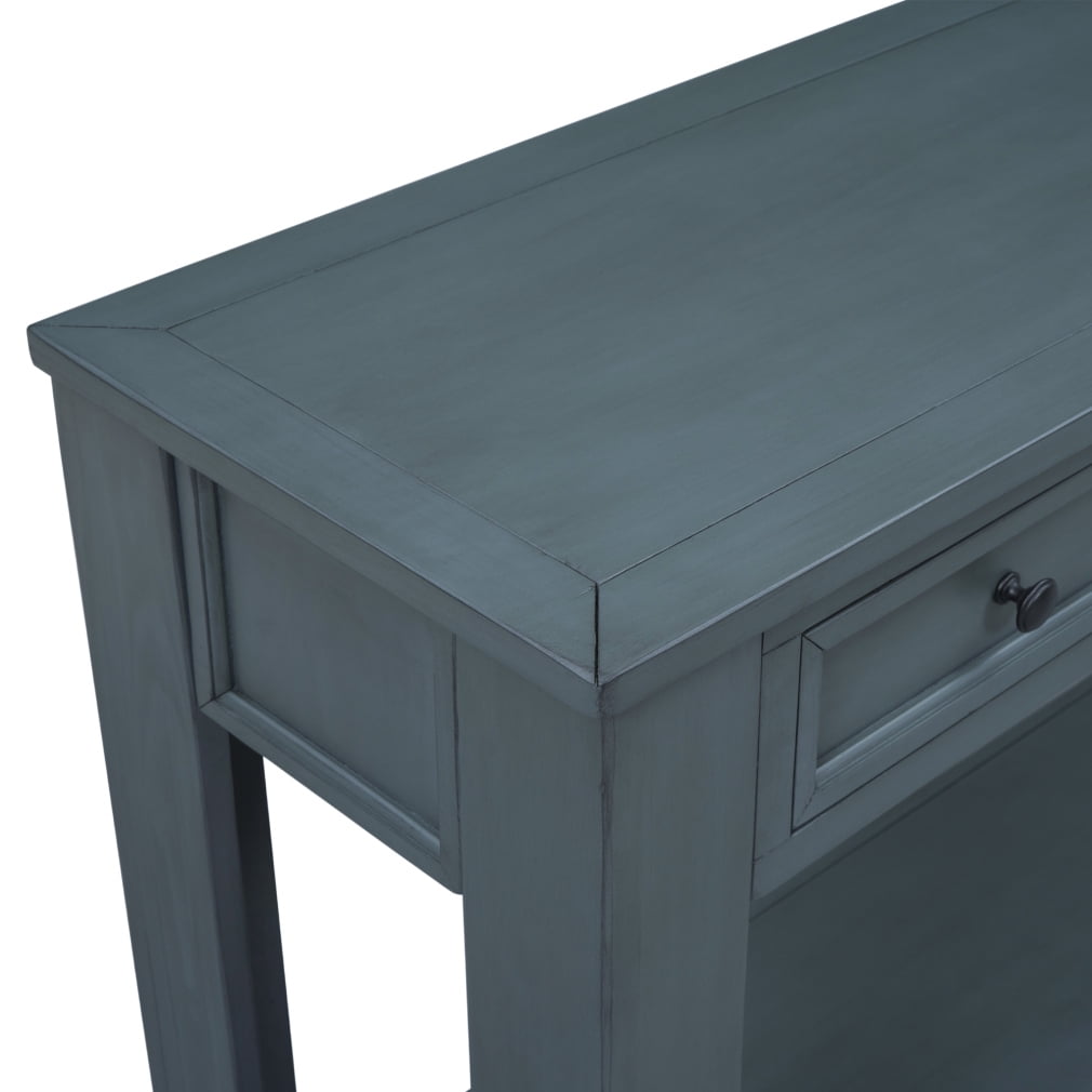 Solid Wood Console Table With 4 Drawers And 1 Bottom Shelf For Entryway, Hallway, Easy Assembly, 63 Inch Long Sofa Table, Navy