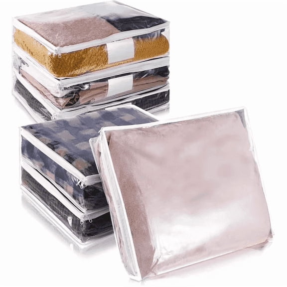 Sheet Organizers and Storage – 6 Pack Clear Zippered Storage Bags for Bedding, Blankets, Clothes & Pillows, 15x11x4 Inches