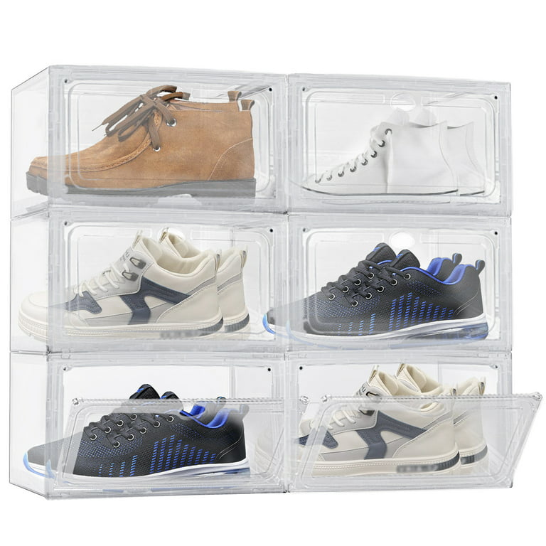 HOMIDEC Shoe Storage, 6 Pack Shoe Organizer Clear Hard Plastic Shoe Box,  Shoe Boxes Clear Plastic Stackable, Shoe Boxes with Lids for Size 13,  Transparent 