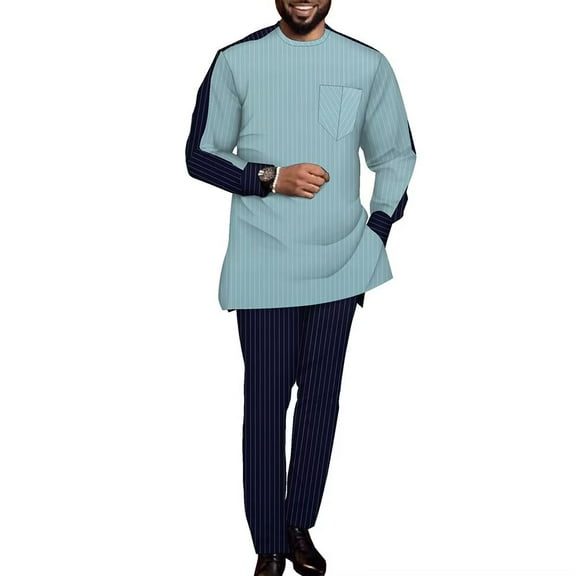 African Suit for Men Traditional Dashiki Stripe Blazer and Pants 2 Piece Set Party Wedding Evening Men Suit