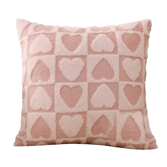 Plush Throw Pillow Covers for Valentines Day Decorations Mother's Day Soft Faux Fur Love Heart Pink Pillow Cases 18x18 inch for Sofa Living Room Couch Bed