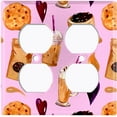 thumbnail image 2 of Metal Light Switch Wall Plate Outlet Cover (Coffee Mocha Espresso Grounds Cookie Sugar Treats Love Caramel Shake Pink - Double Duplex), 2 of 2