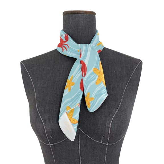 Square Scarf 24x24 Inch Cute Beach Creature Print Silky Satin Sun Protection Neck Scarf for Women Multi-Purpose Head Wrap Bandana for Hair Bag Decoration