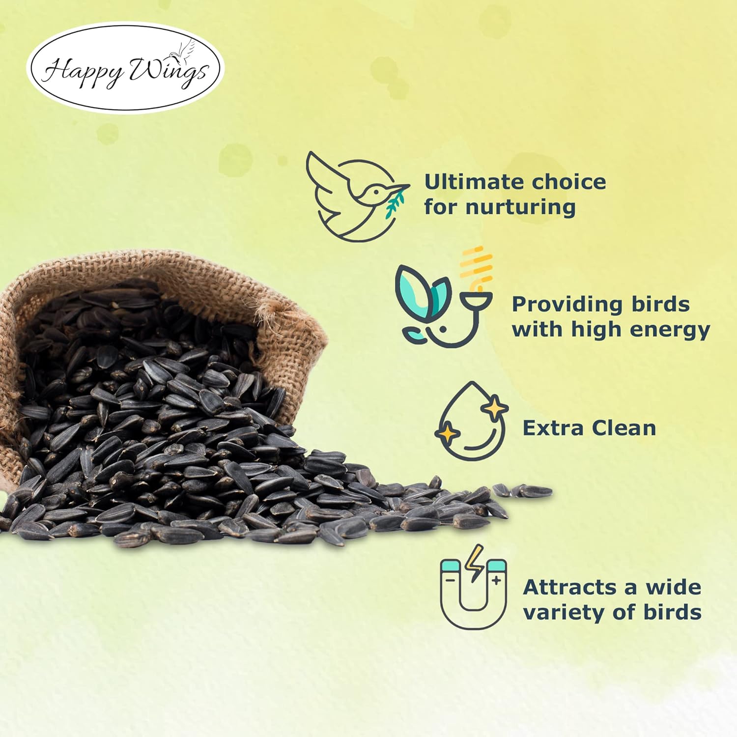 Happy Wings Black Oil Sunflower Bird Food, No Growth BirdSeed, New 5 lb. Bag