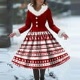 thumbnail image 5 of Women's Casual Dress Long-Sleeve V-Neck Patchwork Fleece Christmas Print Dress for Warm Holiday Wear and Cozy Fashion,Multicolor,XL, 5 of 5