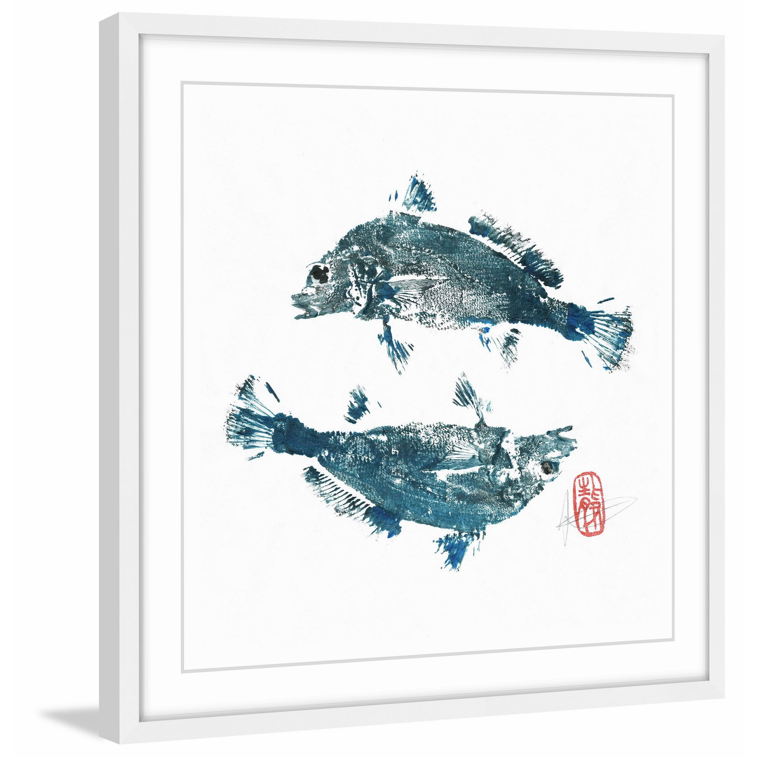 "Blue Croakers Go Ying Yang" Framed Painting Print