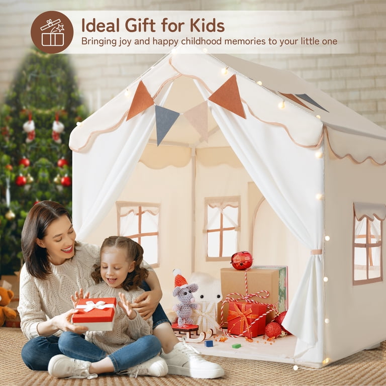 Besrey Kids Play Tent with Lights and Mat, Beige photo 4