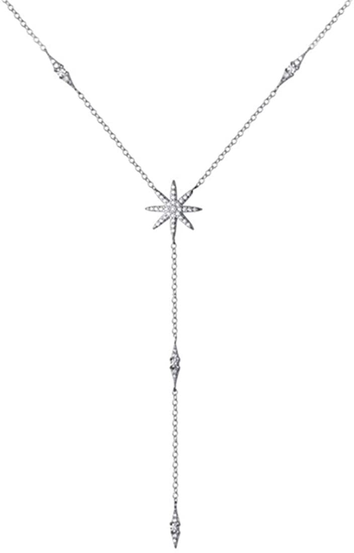 SLUYNZ 925 Sterling Silber Stern Y-Halskette – Mit Zirkonia, 37+9 Cm, Rhodiniert, Nickelfrei, In Geschenkbox