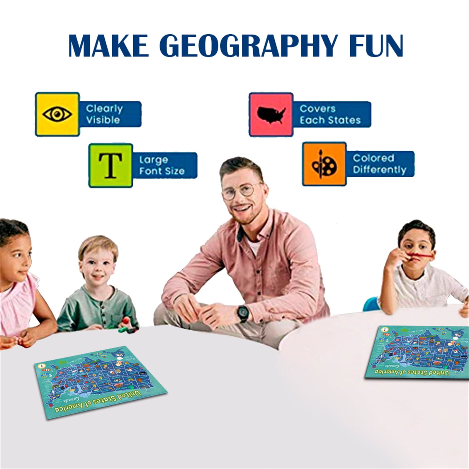  Wondertoys 46 Pieces Wooden USA Map Puzzle for Kids US