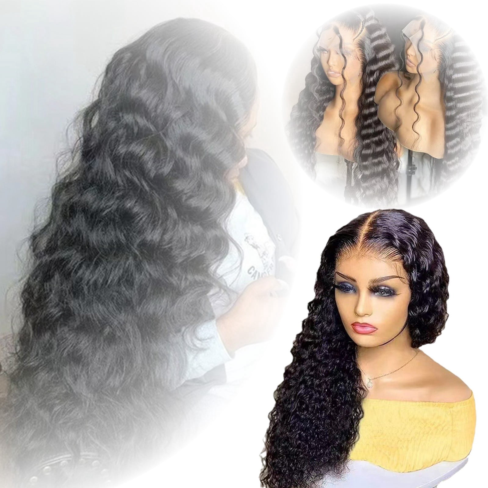 Long Deep Curly Front Lace Wig for Women Natural Looking Human Hair Extension with Hairline Full and Thick Design