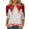 thumbnail image 2 of Lenago Womens Tops Christmas-Christmas Tree Print Fall Winter 2024 Fashion 3/4 Sleeve Round Neck Tshirt Pullover Top, Casual Comfort Fit Party Holiday Going Out Tops for Women TrendyS-2XL, 2 of 5