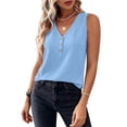 thumbnail image 6 of LEAVINGSUO Tank Tops for Women Summer Sleeveless V-neck Imitation Linen With Blouse Shirt Light Blue M, 6 of 8