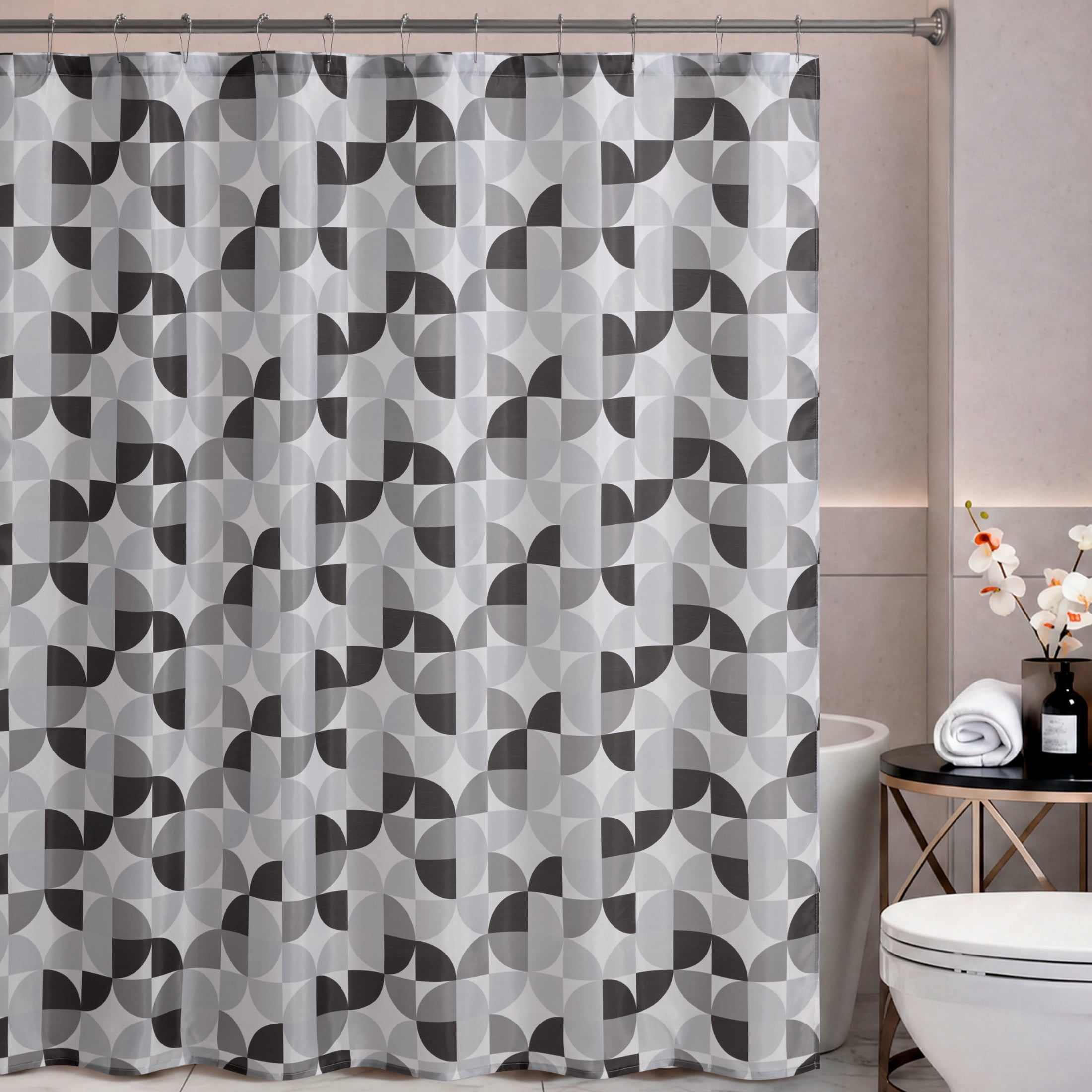 CHI Bale Shower Curtain with Hooks and Rugs Modern Washable 72" W x 72" L 15-Piece Set