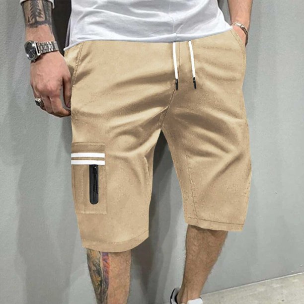 pstuiky Pantalones cortos para hombre, Pantalones cortos de trabajo para hombre, de verano, finos, holgados, de pierna recta, con múltiples bolsillos y cremallera, informales