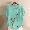thumbnail image 5 of cocolona Summer Printed T-shirts for Women Crew Neck Short Sleeve Button Pullover Tops Dressy Casual Blouses Base Tees, 5 of 5