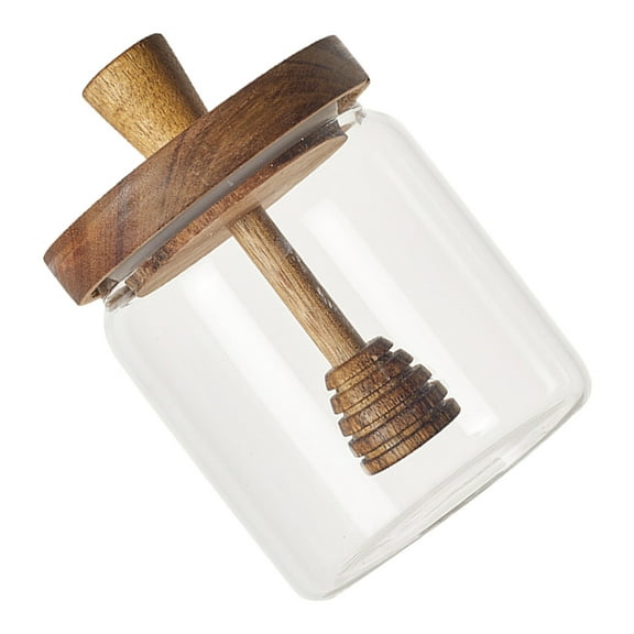 WHAMVOX Clear Honey Jar Glass Honey Pot with Wooden Lid Dipper Home Kitchen Glass Jar