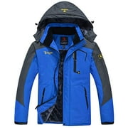 JINSHI Men's Mountain Waterproof Fleece Ski Jacket Windproof Rain Jacket (Blue,L)
