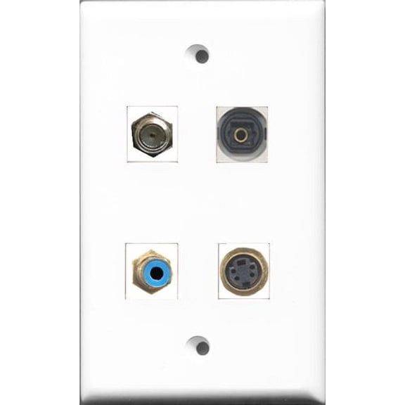 RiteAV 1 Port RCA Blue and 1 Port Coax Cable TV- F-Type and 1 Port S-Video and 1 Port Toslink Wall Plate