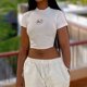 thumbnail image 4 of Cami Top Camiseta de tirantes para mujer con cuello redondo, estampado de letras, ombligo expuesto, atuendo diario (blanco S) Cgtredaw Para estrenar, 4 of 6