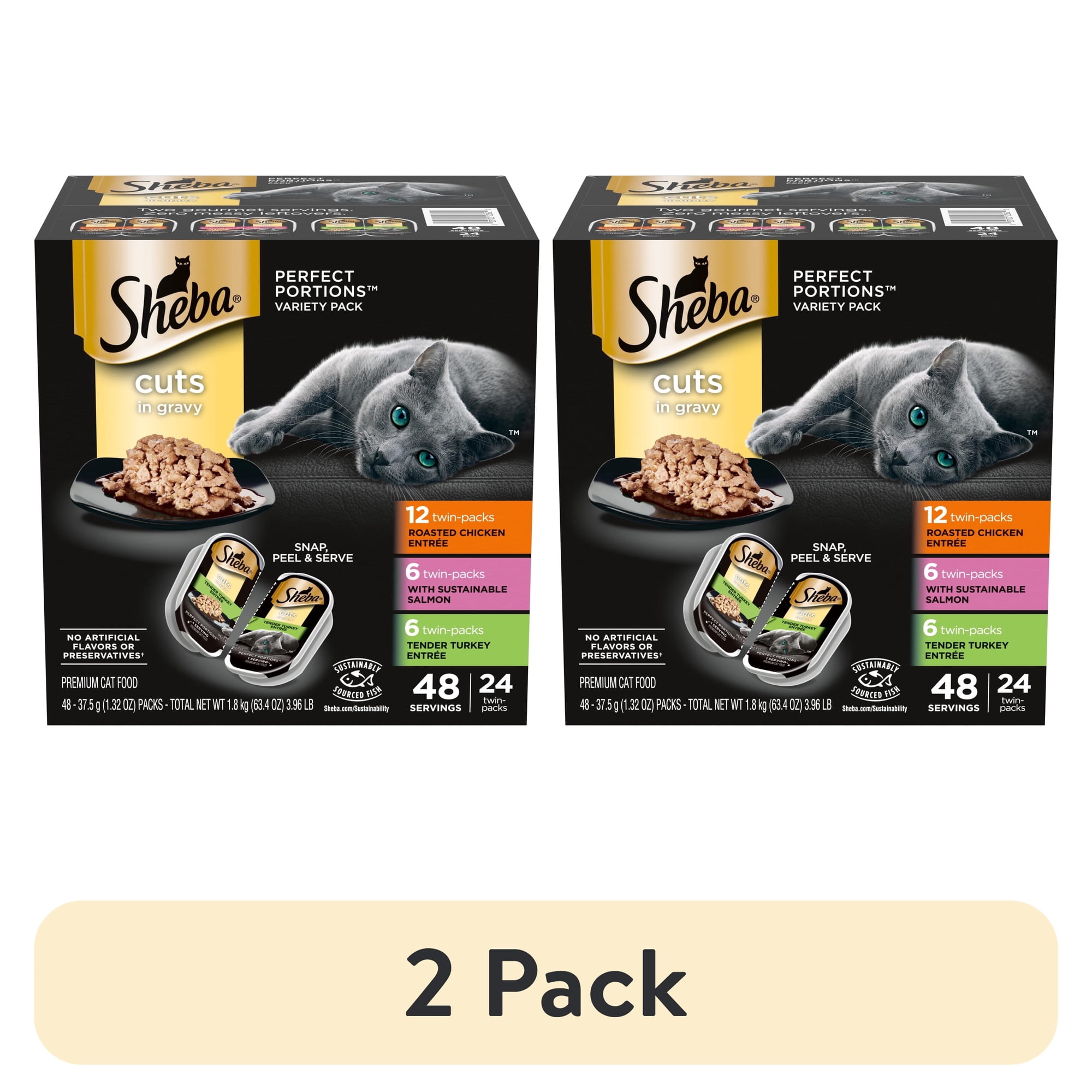 (2 pack) Sheba Perfect Portions Variety Pack Cuts In Gravy Cat Food, 2.6 Oz Twin-Pack Trays (24 Count)
