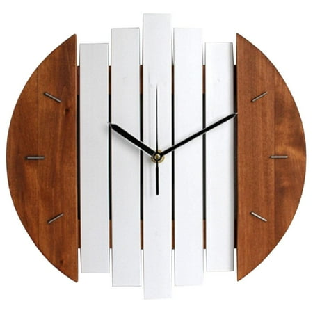 Rustic 12 Inch Round Wooden Wall Clock, Battery Operated, Wall
