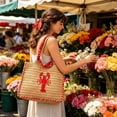 thumbnail image 2 of YuanGuangQ Ladies Mini Straw Handbag Natural Woven Beach Purse, Small Tote Bag with Lobster Embroidery Summer Raffia Shoulder Bag for Vacation Cruise, Bohemian Coastal Handbag for Daily Use, 2 of 5
