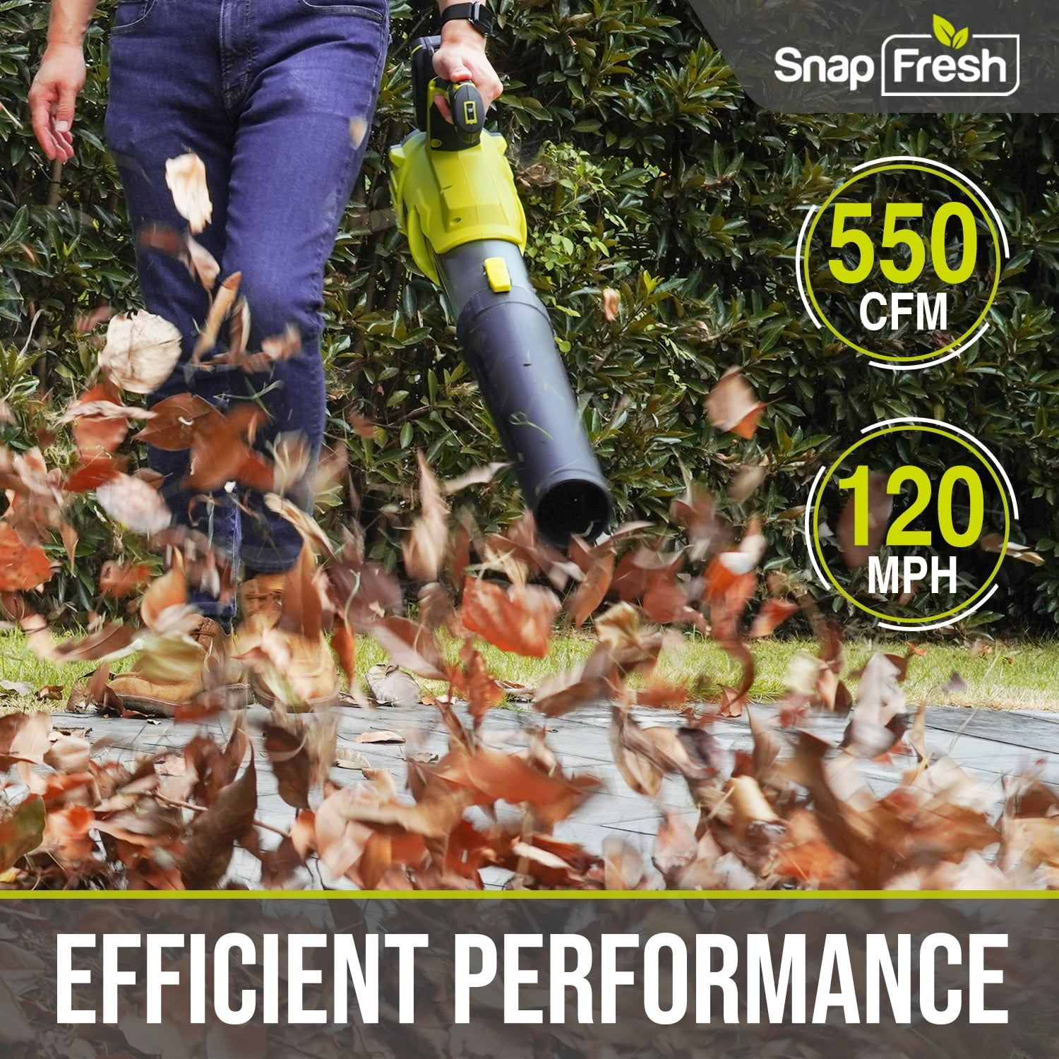 SnapFresh 20V Cordless Leaf Blower Brushless 120MPH 550CFM w/ 7+1 Speed 4.0Ah Battery & Charger