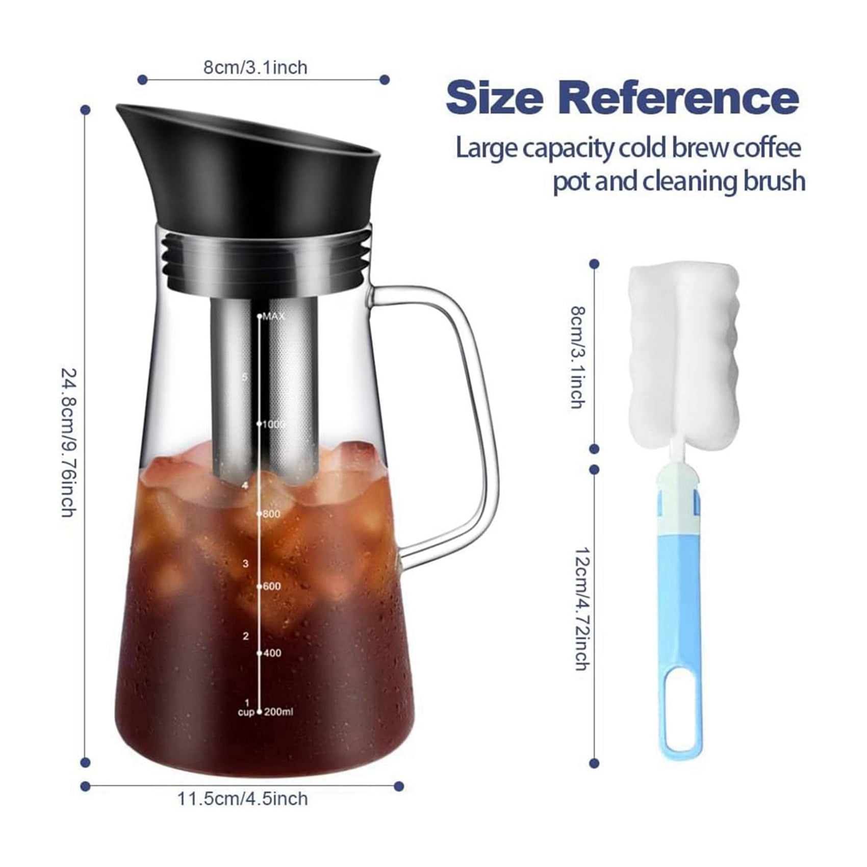 2X Cold Brew Coffee Maker, Iced Coffee Maker Machine, Cold Brew Tea Pitcher Glass and Airtight Lid Coffee Pot 1.2L