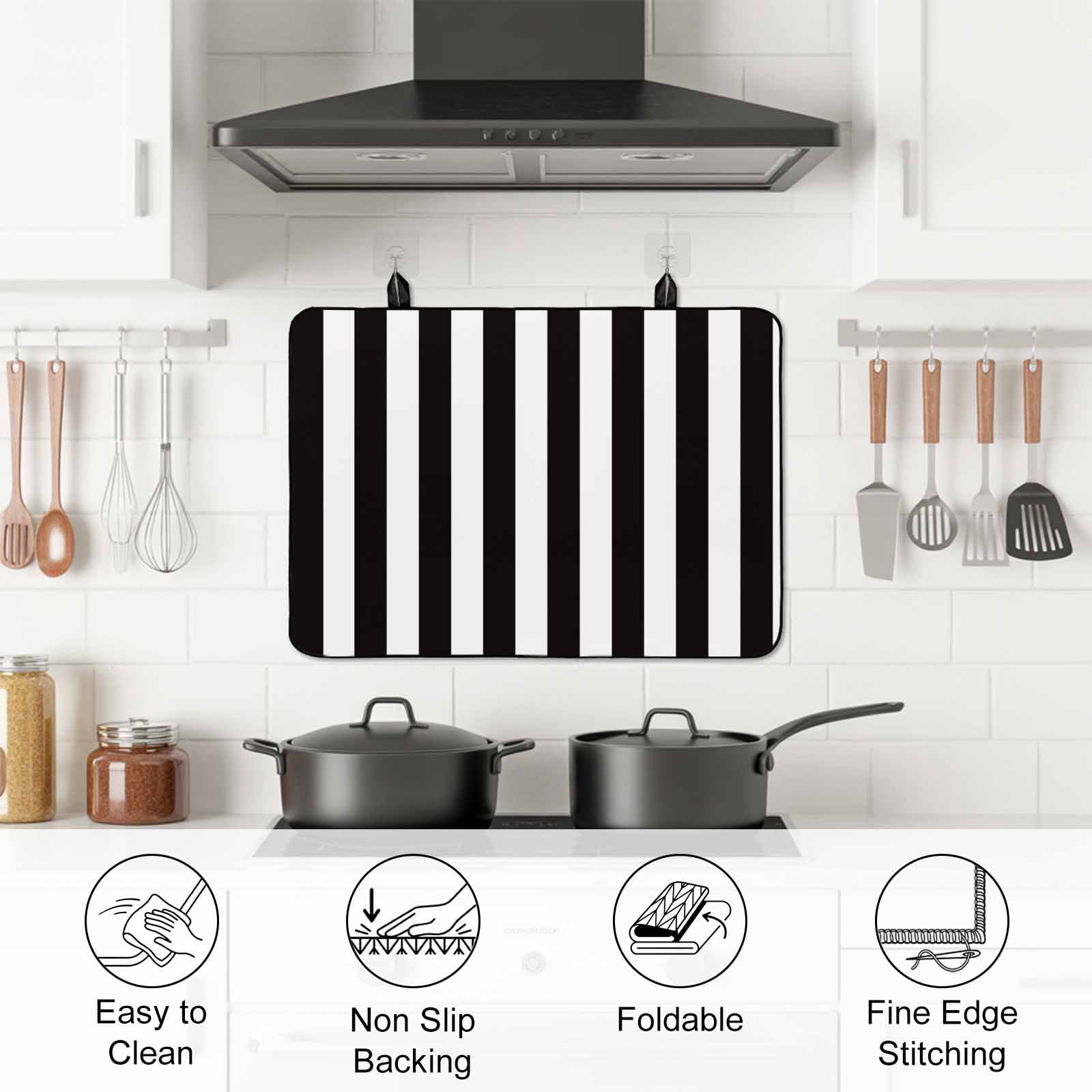 Simple Black White Stripes Stove Top Cover for Electric Stove, Heat-proof & Non Slip Glass Top Stove Cover Protector, Modern Stripes Kitchen Flat Cooktop Rubber Mat 24x21 Inches