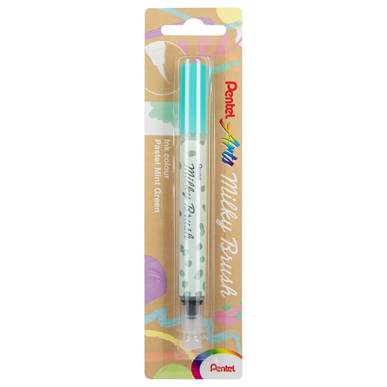 Pentel Arts Milky Brush Pen, Pastel Mint Green Ink, Pack of 3