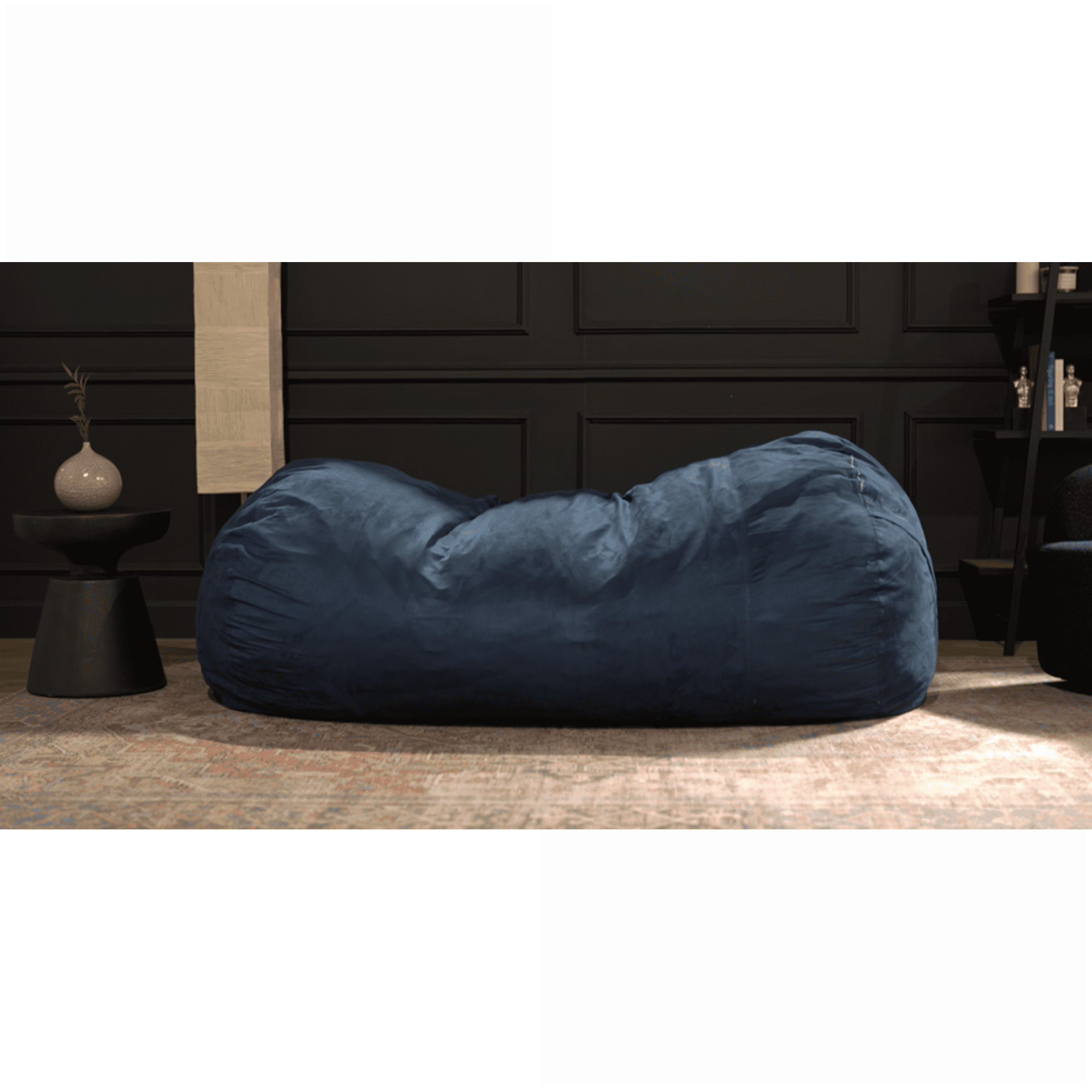 Marlin 6.5 Foot Suede Cylindrical Bean Bag Chair for Adults, Midnight Blue | Blue Solid | Curved